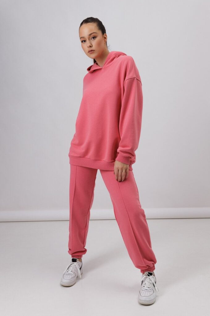 Laisvalaikio kostiumas hoodie rozines spalvos moterims CAN GO